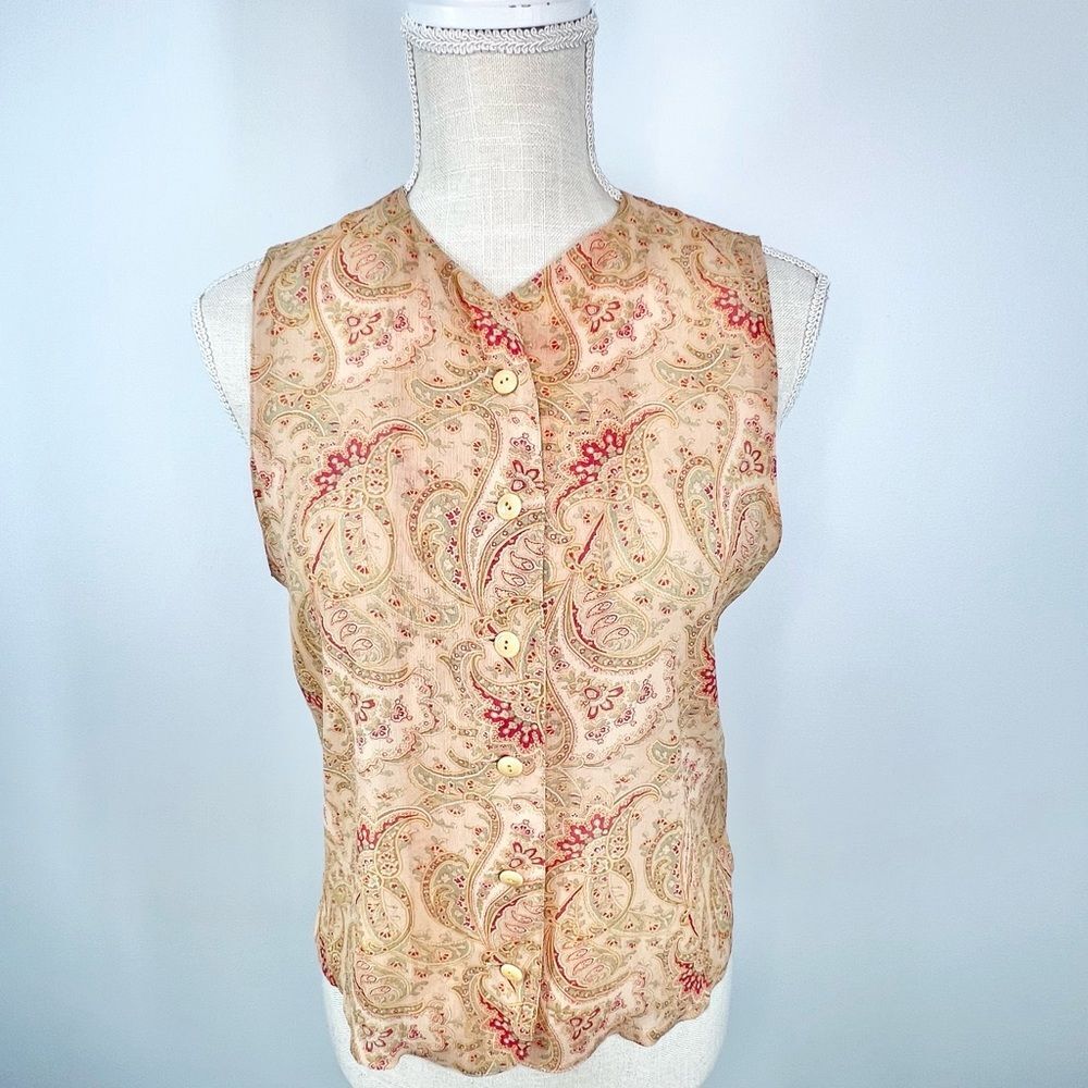 Ralph Ralph Lauren Silk Blend Semi Sheer Paisley Tank Top Button Up 8